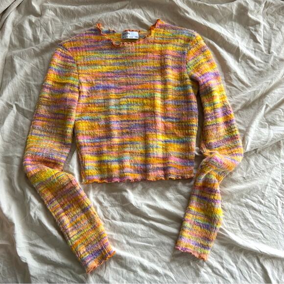 Bershka Soft Fuzzy Knit Cropped Rainbow Sweater - Picture 1 of 5